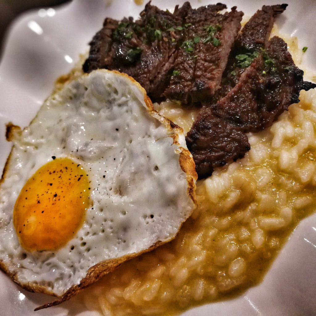 TAPRILOG by Pyro Davao - Beef Tapa, Garlic Risotto topped with a Sunny Side Egg. Breakfast food for lunch or dinner!