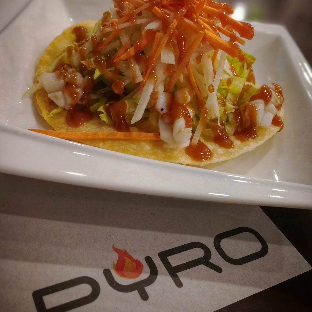 Thai Squid Salad Tostada by Pyro Davao - Squid Satay with Peanut Dressing