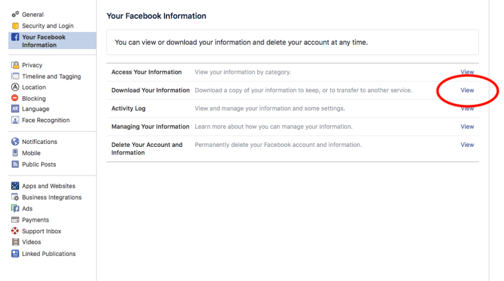 Download FAcebook information